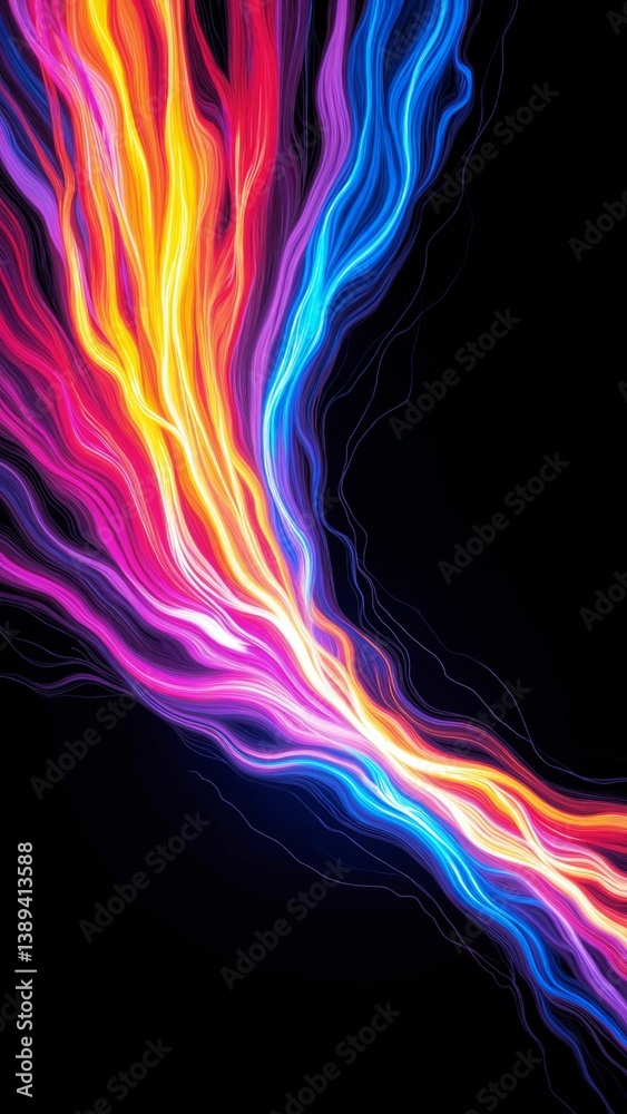 Fototapete Dynamic abstract design with vibrant streaks, creating a modern and colorful visual effect on dark background