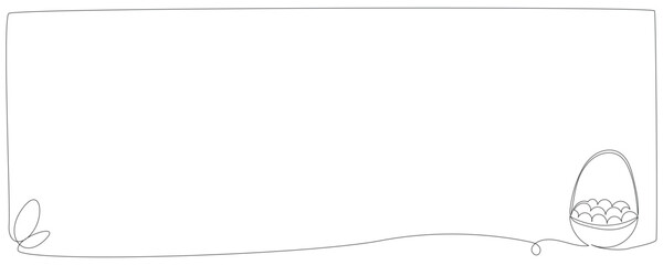 Line Art Egg Basked. Happy Easter Holiday Greeting card Element. Spring Vacation Graphic Symbol.  One Continuous Line Modern Drawn. Editable Thin Stroke Family Party or Souvenir Shop  Advertising.