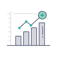 An illustrated infographic showing a rising graph and bar chart with symbols of progress, representing growth, success, and data analysis, ideal for business presentations and marketing materials.