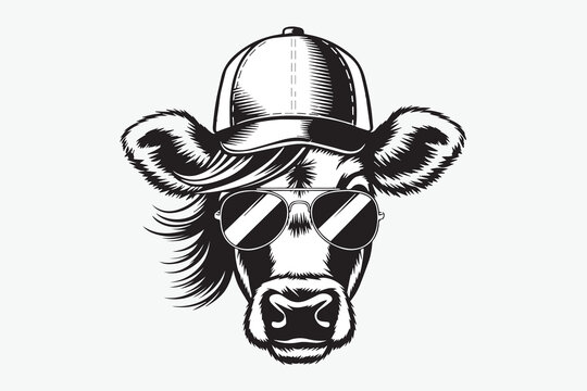 cow with sunglasses BLACK  illustration vector