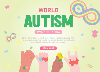 Diverse Hands Celebrating World Autism Awareness Day, vector illustration