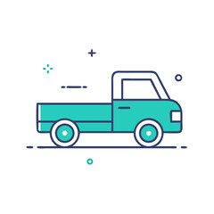 A stylized illustration of a teal pickup truck, showcasing modern minimalist design, ideal for automotive themes, transportation concepts, or graphic design projects.