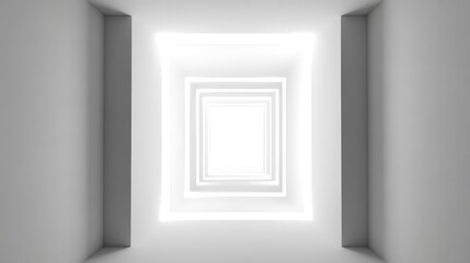 Bright light at end of white corridor.