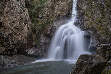 Erikli Waterfall photograph taken with long exposure. Waterfalls in Turkey. Waterfall view in the forest. Erikli Waterfall, Yalova.