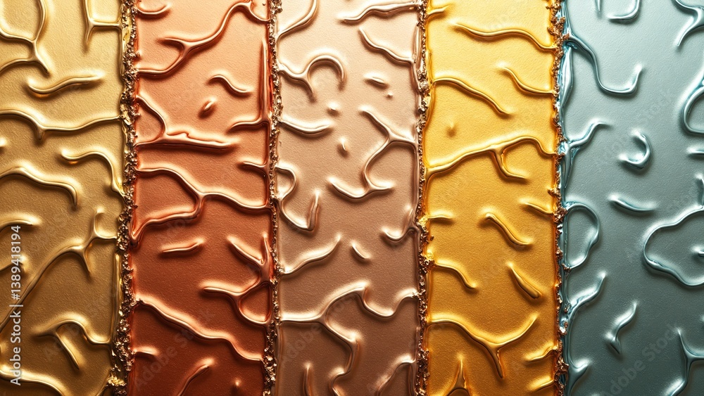 Poster Dynamic ripple effects on metallic gold and copper surfaces with varied textures and patterns