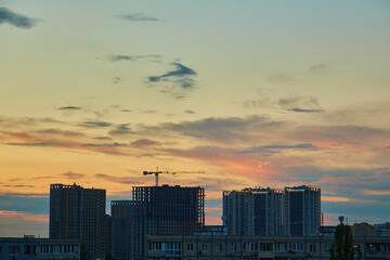 Urban Construction Sunset Cityscape Silhouette