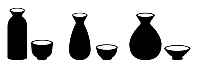 日本酒の徳利・お猪口のシルエットアイコンセット