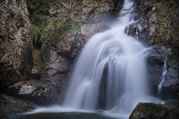 Erikli Waterfall photograph taken with long exposure. Waterfalls in Turkey. Waterfall view in the forest. Erikli Waterfall, Yalova.