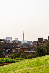 Fototapeta premium Cairo, Egypt. Panoramic view of Cairo from drone point of view. Mosques and rooftops of buildings. 