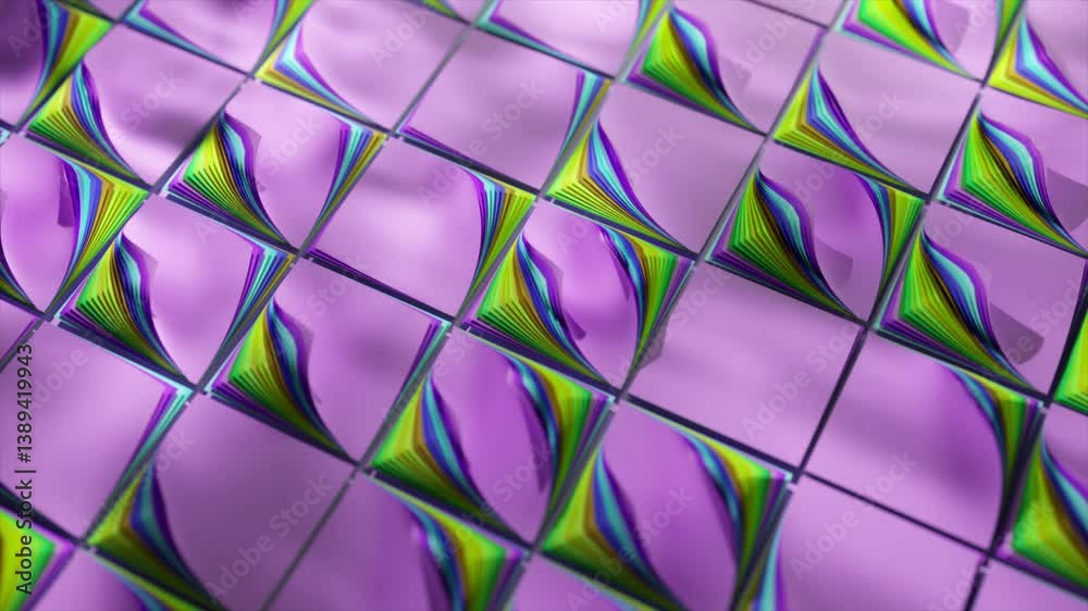 Poster thin sheets of colorful paper are creating a visually appealing geometric pattern against a vibrant 