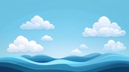 Cartoon Ocean Sky with Clouds