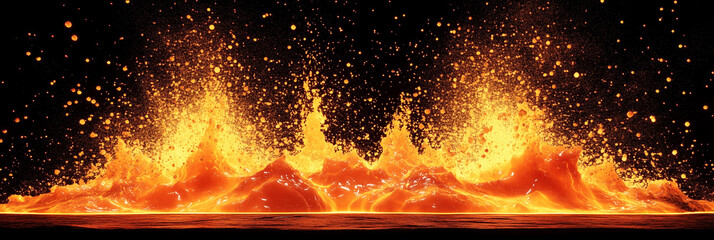 Explosive volcanic eruption with glowing lava splashing into the air