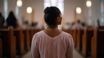Fototapeta premium Prayerful Reflection in a Serene Church Setting