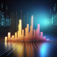 A vibrant, futuristic bar graph representing data trends with colorful vertical bars and a digital backdrop.
