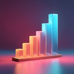 A colorful 3D bar chart displaying ascending values against a gradient background, symbolizing growth and data visualization.