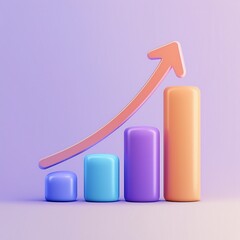 A colorful bar graph with a rising arrow symbolizes growth and progress in data or business metrics.
