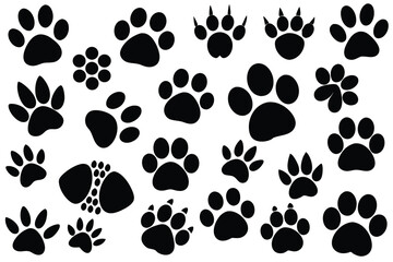 Fototapeta premium Vector illustration of Various Dog Paw Prints black and white.