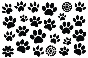 Fototapeta premium Vector illustration of Various Dog Paw Prints black and white.