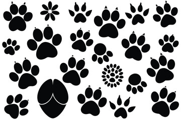 Fototapeta premium Vector illustration of Various Dog Paw Prints black and white.