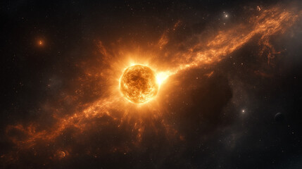 Obraz premium Cosmic Revelation: A celestial spectacle unfolds as a radiant sun ignites a vibrant nebula, illuminating the vast expanse of the cosmos. Captivating viewers with its raw energy, intricate details.