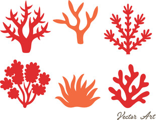 Fototapeta premium set of coral seaweed shape aesthetic element, vector,silhouette, abstract cartoon underwater plant collection