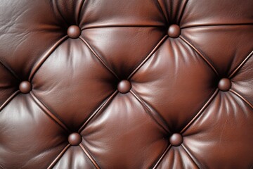 Naklejka premium A close up view showcasing a brown leather couch featuring buttons
