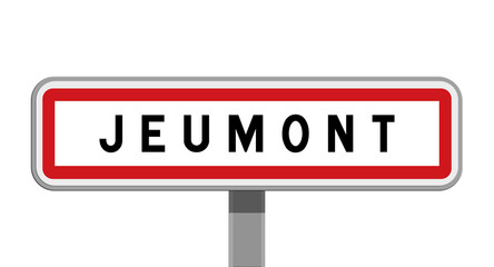 Panneau sur poteau central de ville de Jeumont, Nord, Hauts-de-France