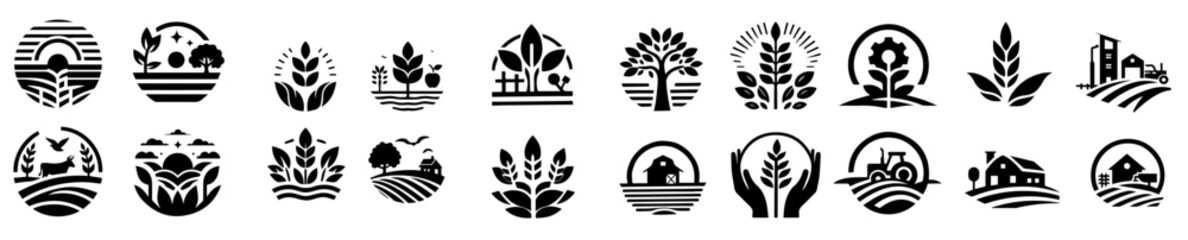 agriculture logo silhouette vector set