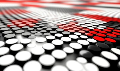 Fototapeta premium Abstract red, white, black circles pattern, 3D background, digital art, website design