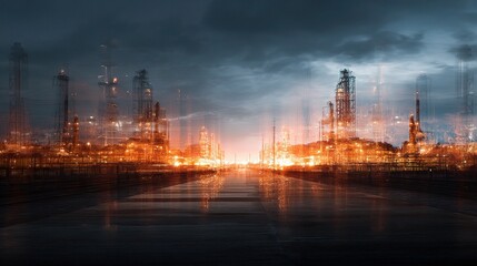 Obraz premium Abstract Double Exposure of Oil and Gas Industry with Dramatic Effects