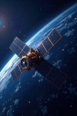 Global communication satellites orbiting the Earth in a stunning celestial display, astronomy, stars, space