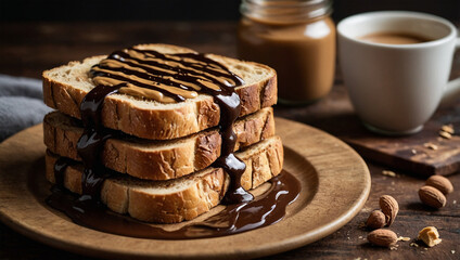Soft Toast with Jam Layer and Flowing Chocolate