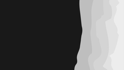Abstract background with wavy, layered shapes in grayscale tones transitioning from black to white from left to right