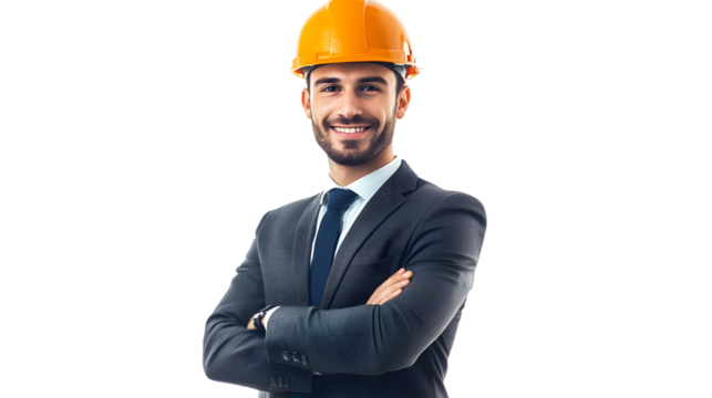 Confident Engineer in Formal Attire Standing with Crossed Arms and Smiling Professionally