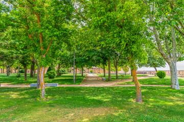 Baltasar Lobo gardens with green trees Zamora Spain Castile and Leon 
