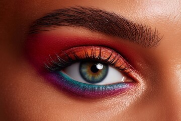 Obraz premium Vibrant pigment explosion, chromatic eye artistry, high-fashion cosmetic elegance.