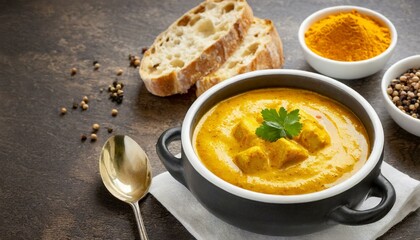 Indian Curry and Naan Bread Meal with Copy Space
