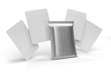 3D Playing cards collectible with shiny foil plastic booster pack mockup isolated. Blank trading card, cards of poker hand, bet, casino, gambling, board game, game cards, credit card or business card