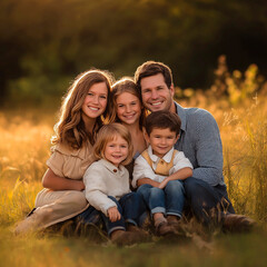 Fototapeta premium Outdoor Family Portrait with Smiling Kids