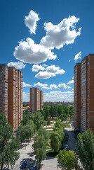 Fototapeta premium Urban park between high-rises, sunny day