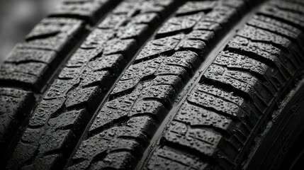 Close-up of a wet tire tread