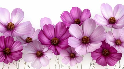 Obraz premium Cosmos Flowers: A Stunning Display of Pink and Purple Petals in Full Bloom