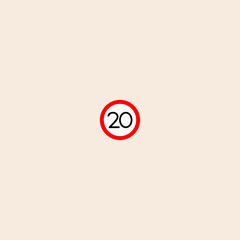 Speed Limit 20 Road sign icon flat vector design. 
