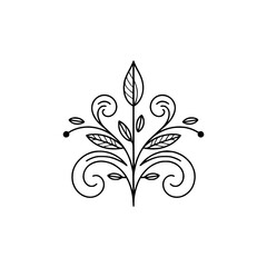 Elegant Floral Line Art Emblem on White, Minimalist Vector Design