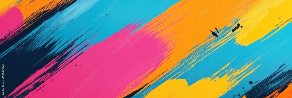 Poster vibrant artistic background with bold paintbrush strokes in contrasting colors creates an expressive