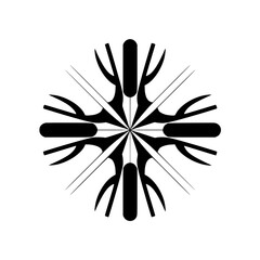 Abstract Black Ornament on White Background, Geometric Symmetry, Vector Design