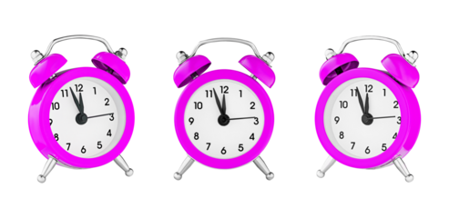 classic watch, pointer clock, Pink color alarm watch on isolated white background close up