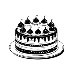 Elegant Black & White Cake Illustration for Celebrations