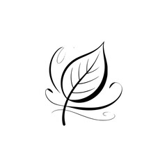 Minimalist Leaf Illustration with Delicate Swirls on White Background