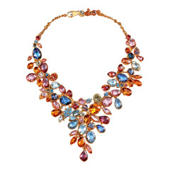Naklejka premium Colorful gemstone necklace, multicolored jewelry, gemstone accessories, luxury necklaces isolated on Transparent Background